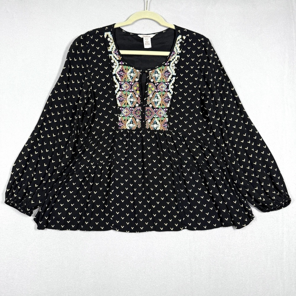 Sundance Top Womens Medium Embroidered Babydoll Peasant Blouse‎ Southwest Flowy